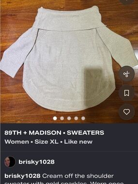 89th & Madison Cream Off-the-Shoulder Fold-Over Sweater
